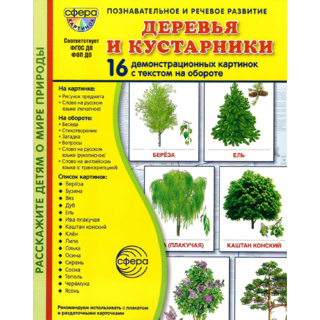 Демонстрационные картинки СУПЕР. Деревья и кустарники (16 шт.) в папке